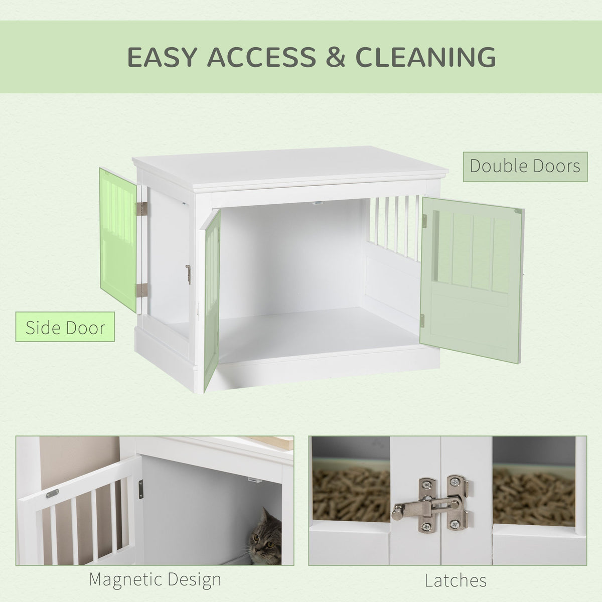 Cat Litter Box Enclosure with Magnetic Doors, Cat Washroom Nightstand with Large Top, Hidden Litter Box Side Table with Latches, White - Prioka