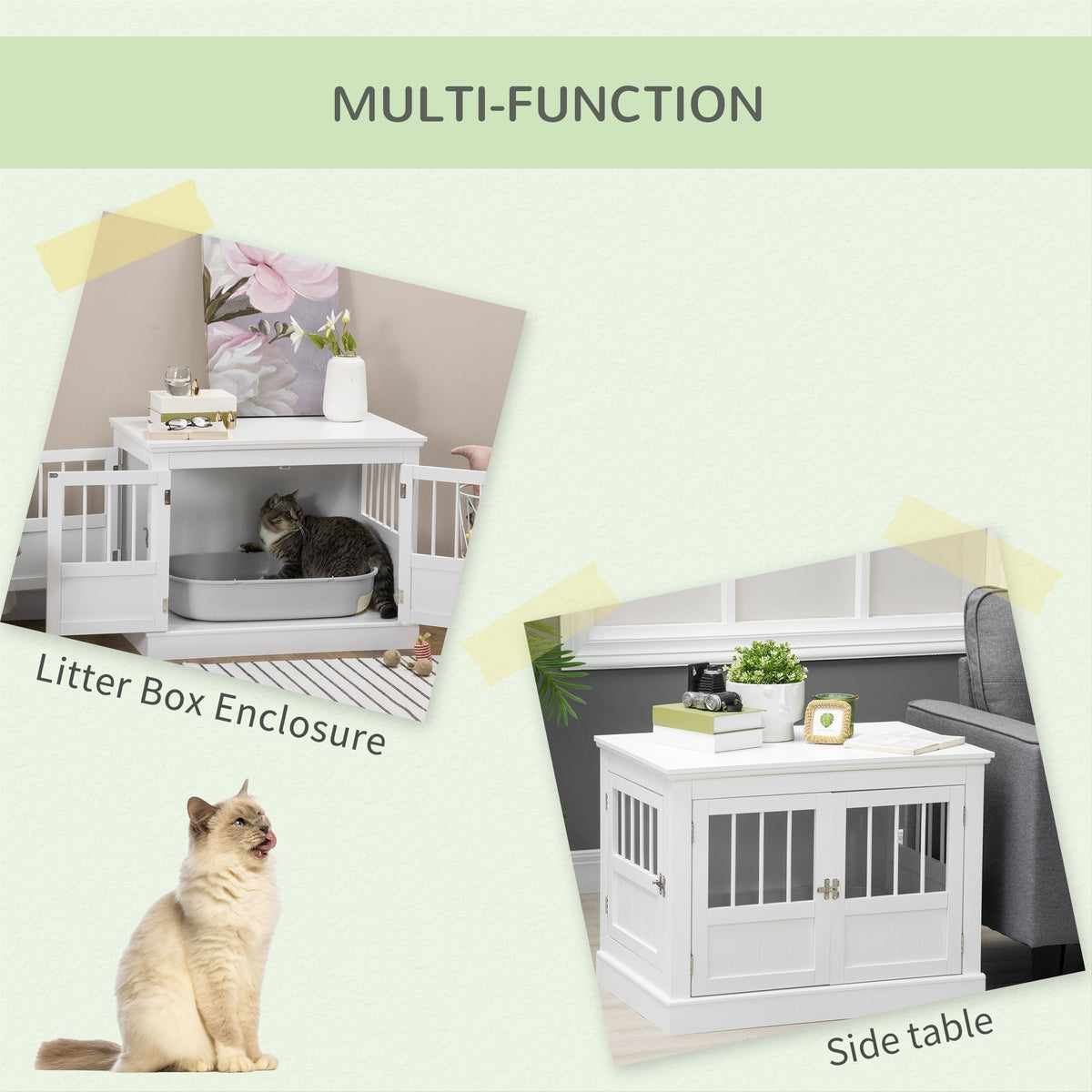Cat Litter Box Enclosure with Magnetic Doors, Cat Washroom Nightstand with Large Top, Hidden Litter Box Side Table with Latches, White - Prioka
