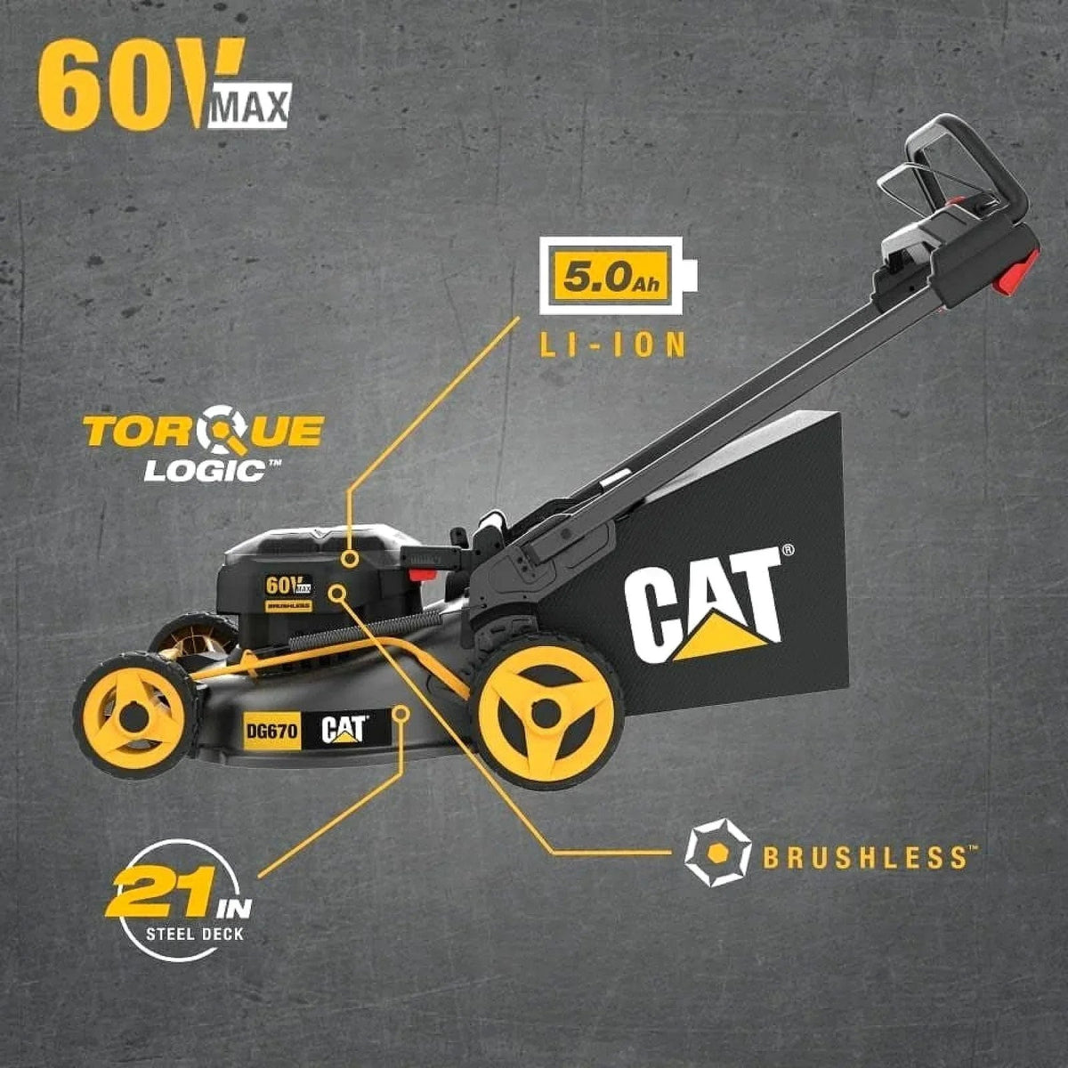 Caterpillar Cat 60V 21-Inch Brushless Walk-Behind Lawn Mower Kit - Prioka