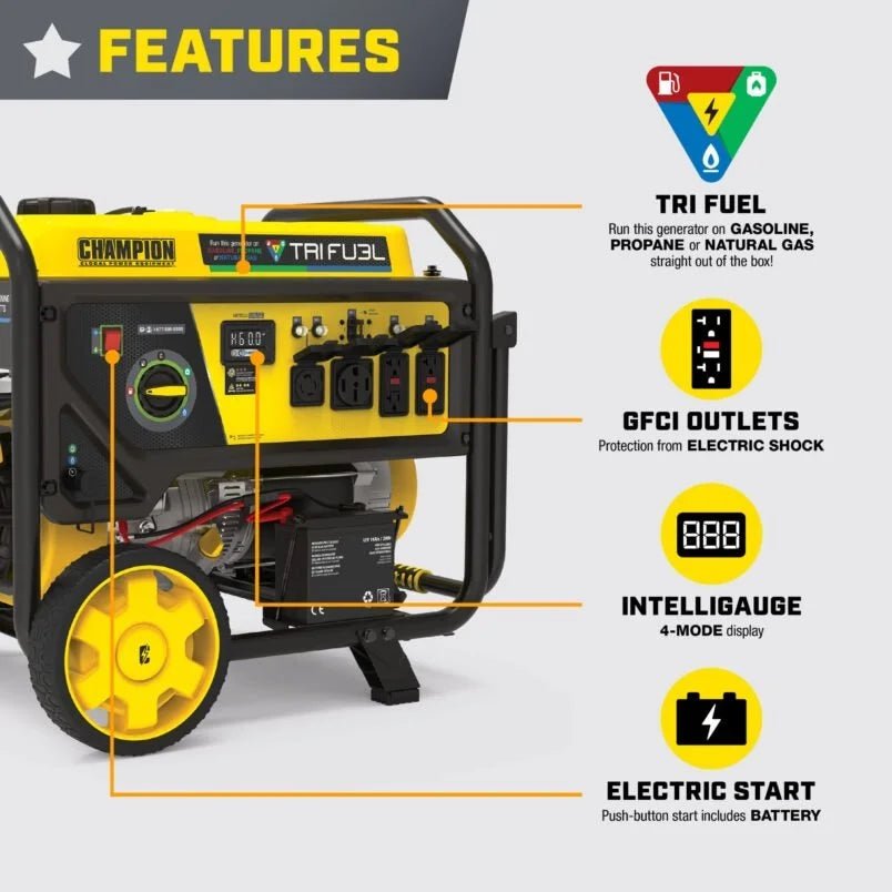 Champion 11,500/9,200-Watt Tri-Fuel Home Backup Portable Generators. - Prioka