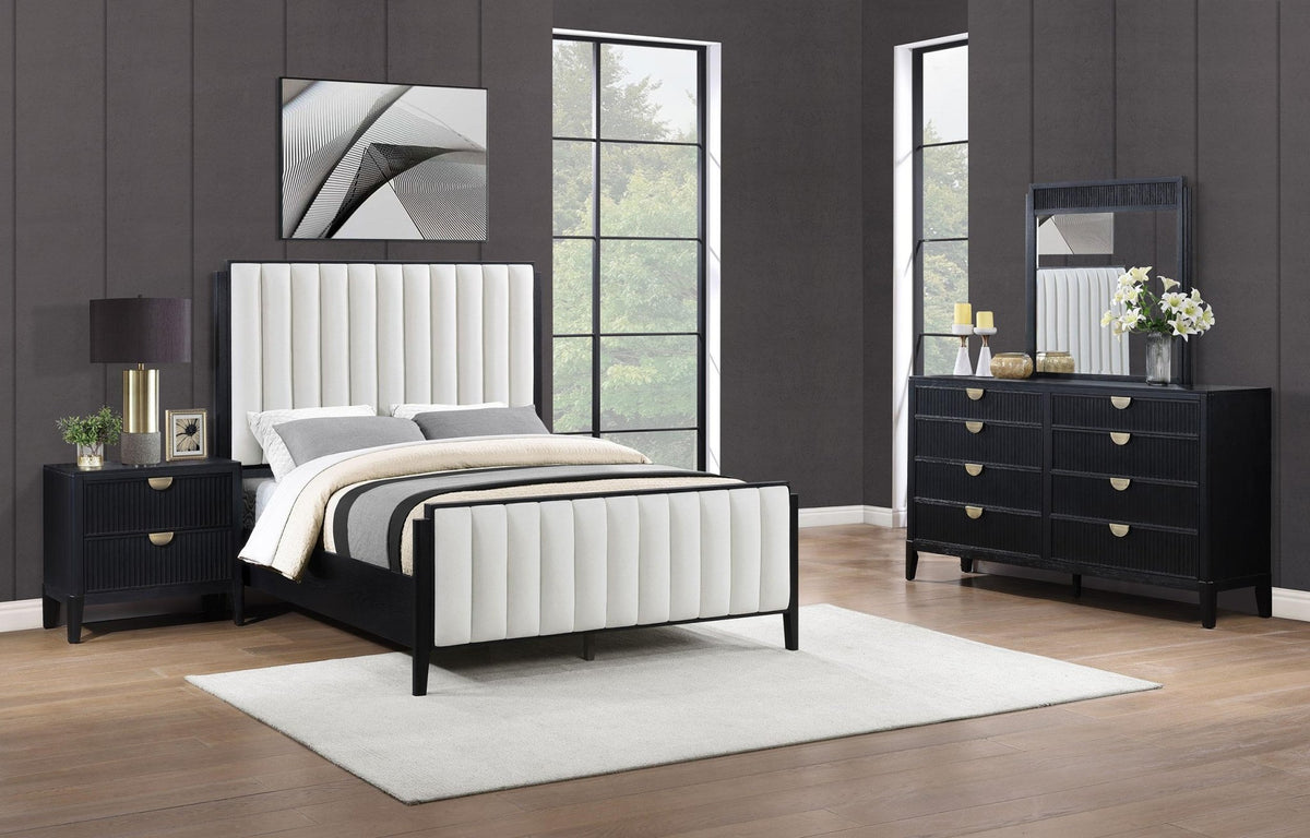 Coaster Fine Furniture Brookmead Modern Bedroom Furniture Set – Wire-Brushed Finish with Fluted Texturing, Golden Demi-Lune Handles, and English Dovetail Craftsmanship - Prioka