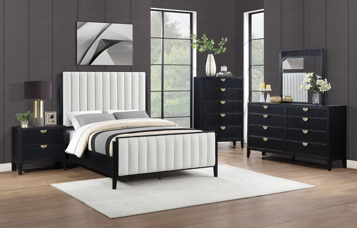 Coaster Fine Furniture Brookmead Modern Bedroom Furniture Set – Wire-Brushed Finish with Fluted Texturing, Golden Demi-Lune Handles, and English Dovetail Craftsmanship - Prioka