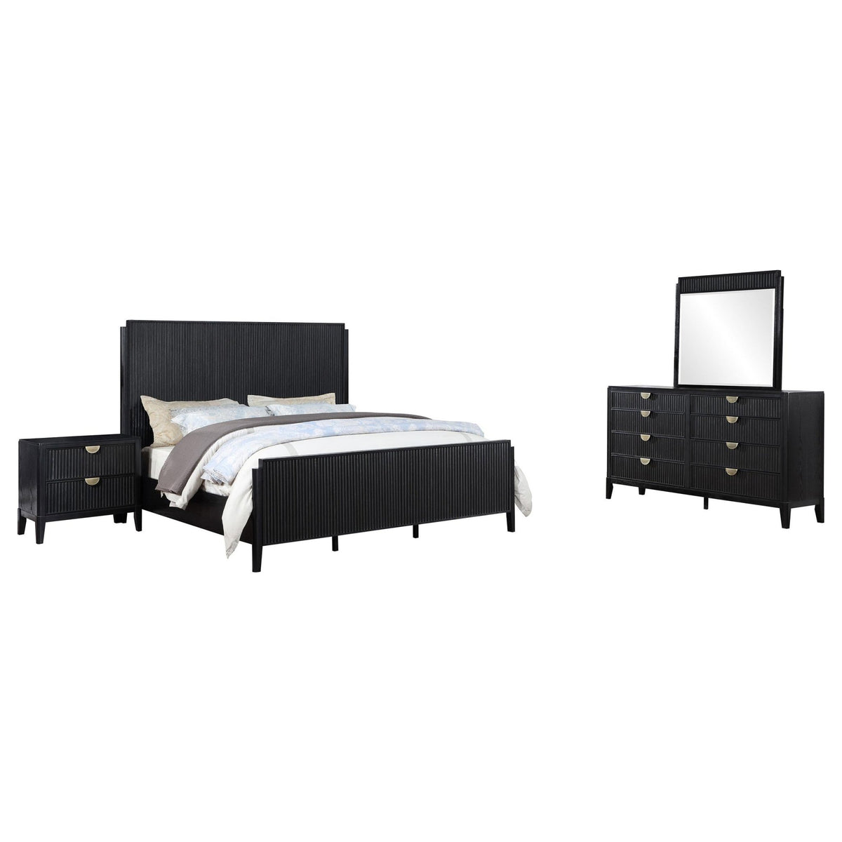 Coaster Fine Furniture Brookmead Modern Bedroom Furniture Set – Wire-Brushed Finish with Fluted Texturing, Golden Demi-Lune Handles, and English Dovetail Craftsmanship - Prioka