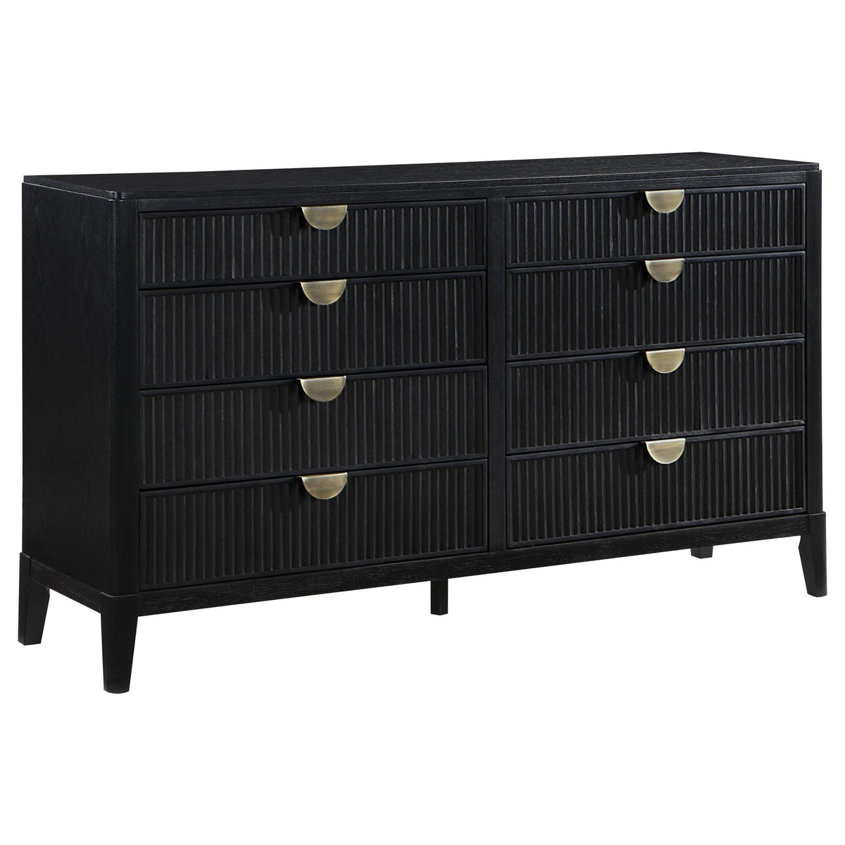 Coaster Fine Furniture Brookmead Modern Bedroom Furniture Set – Wire-Brushed Finish with Fluted Texturing, Golden Demi-Lune Handles, and English Dovetail Craftsmanship - Prioka