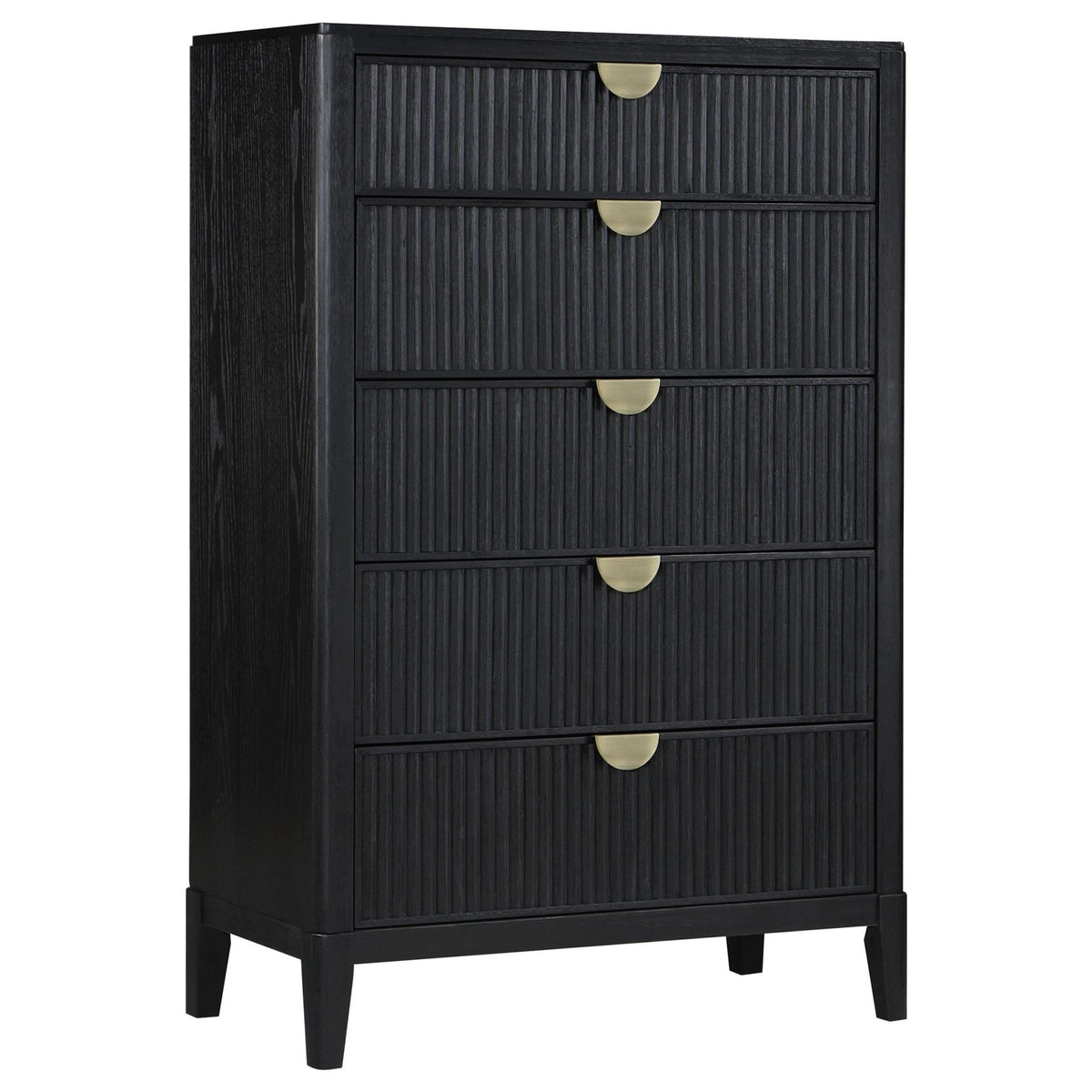 Coaster Fine Furniture Brookmead Modern Bedroom Furniture Set – Wire-Brushed Finish with Fluted Texturing, Golden Demi-Lune Handles, and English Dovetail Craftsmanship - Prioka