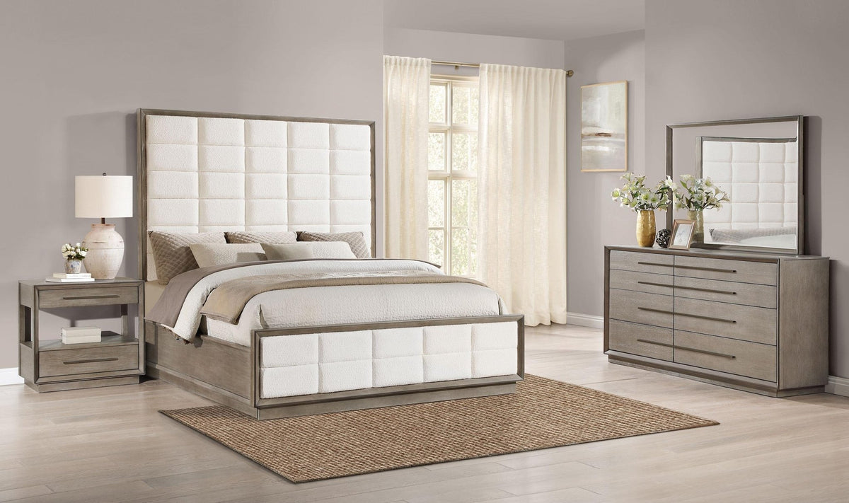 Coaster Fine Furniture Durango Bedroom Set – Grid-Tufted Velvet Headboard & Gold Hardware - Prioka