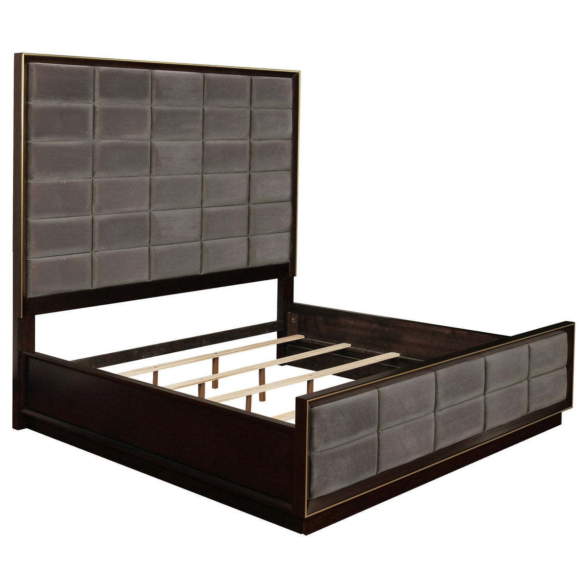 Coaster Fine Furniture Durango Bedroom Set – Grid-Tufted Velvet Headboard & Gold Hardware - Prioka