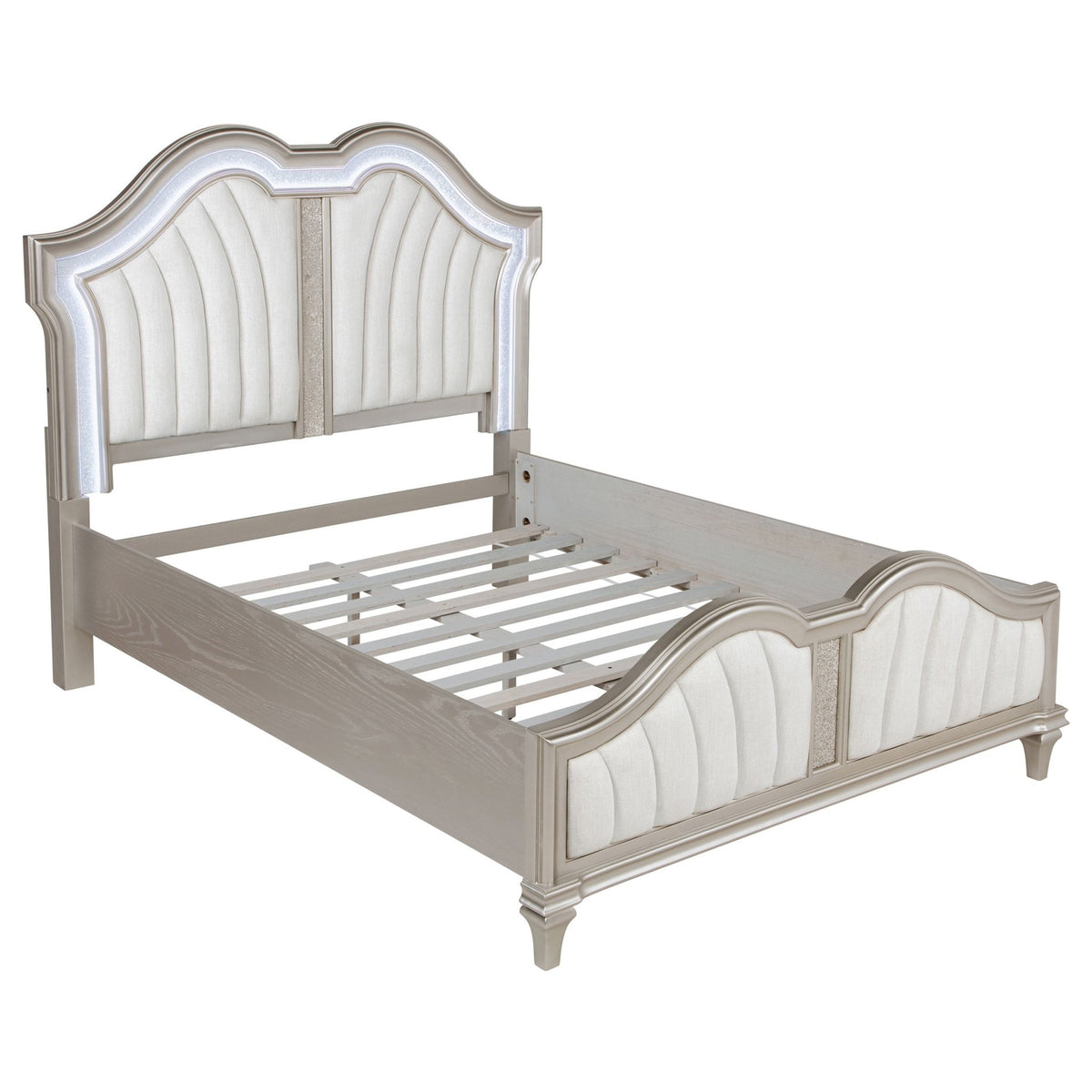 Coaster Fine Furniture Evangeline Bedroom Set – Glam Silver Oak Finish, Double Arch Tufted Headboard, USB Nightstand & Felt-Lined Drawers - Prioka