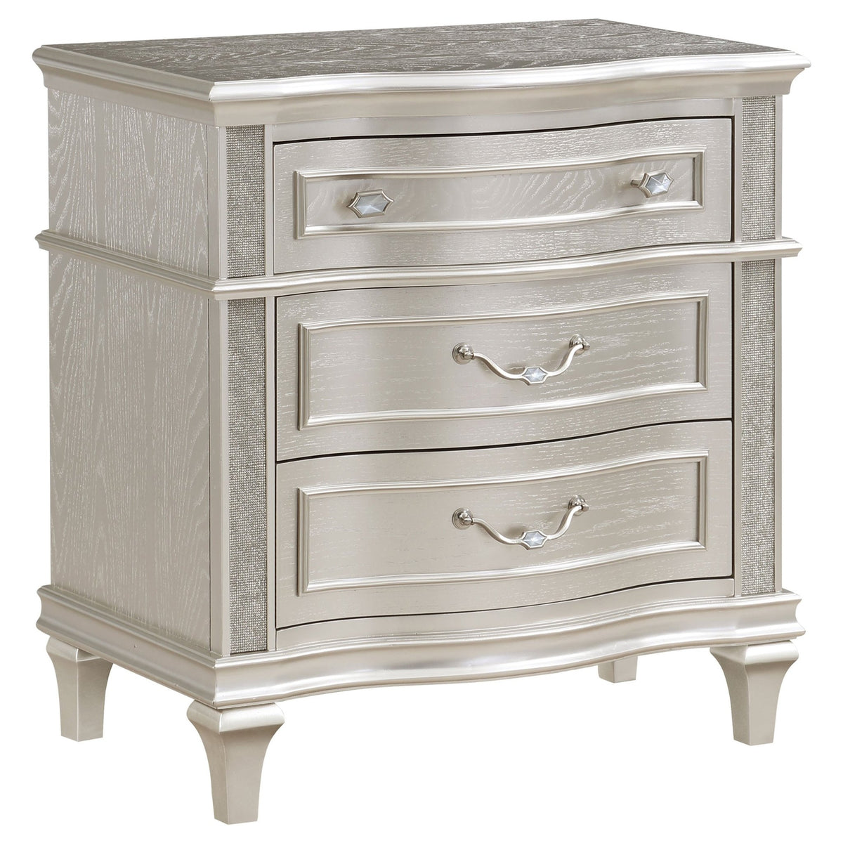 Coaster Fine Furniture Evangeline Bedroom Set – Glam Silver Oak Finish, Double Arch Tufted Headboard, USB Nightstand & Felt-Lined Drawers - Prioka