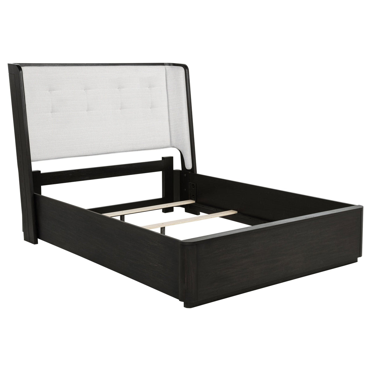 Coaster Fine Furniture Leandro Burnished Black Bedroom Set with Cream Upholstered Wingback Bed - Prioka