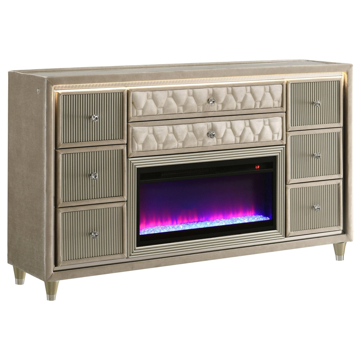 Coaster Fine Furniture Lorient Velvet Bedroom Set with LED Lighting and USB Charging - Prioka