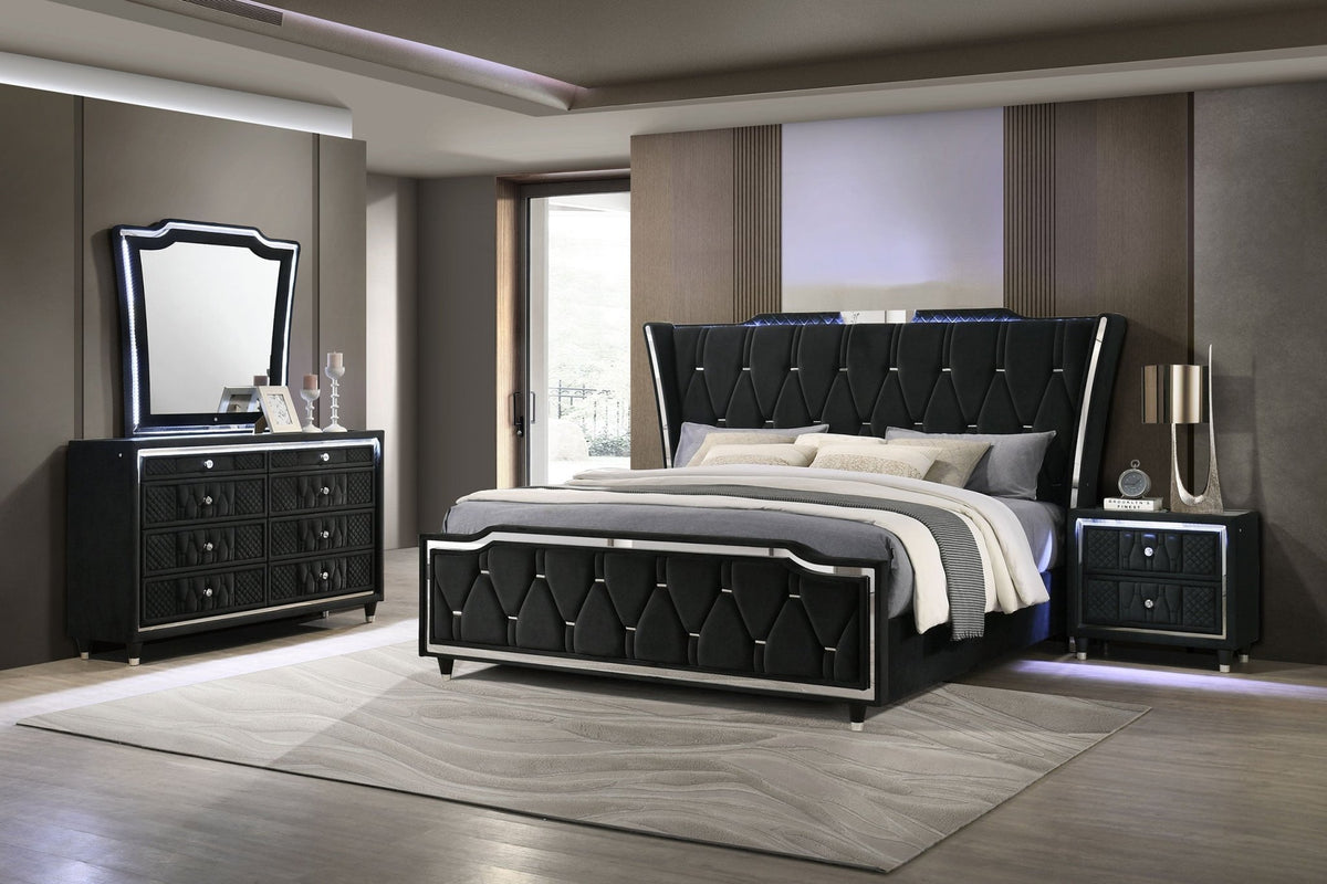Coaster Fine Furniture Lorient Velvet Bedroom Set with LED Lighting and USB Charging - Prioka