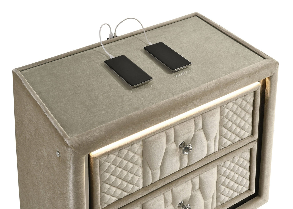 Coaster Fine Furniture Lorient Velvet Bedroom Set with LED Lighting and USB Charging - Prioka