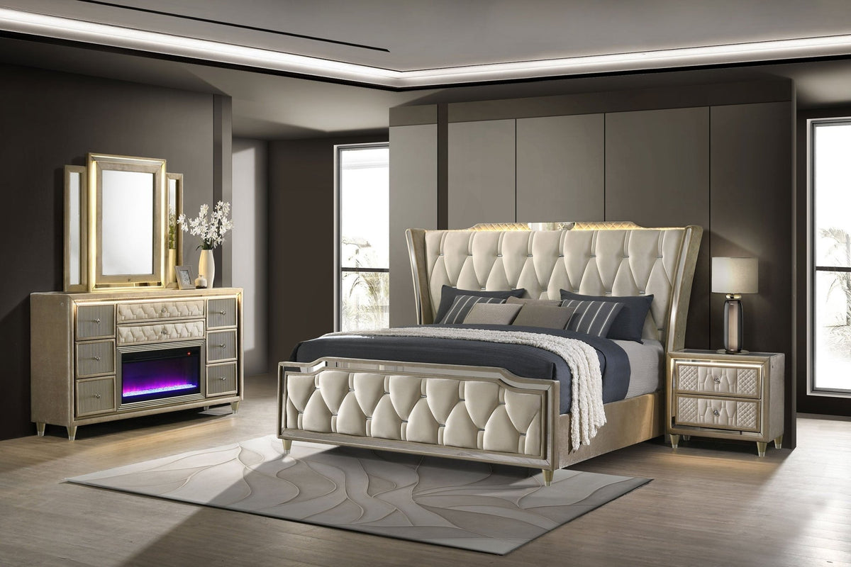Coaster Fine Furniture Lorient Velvet Bedroom Set with LED Lighting and USB Charging - Prioka