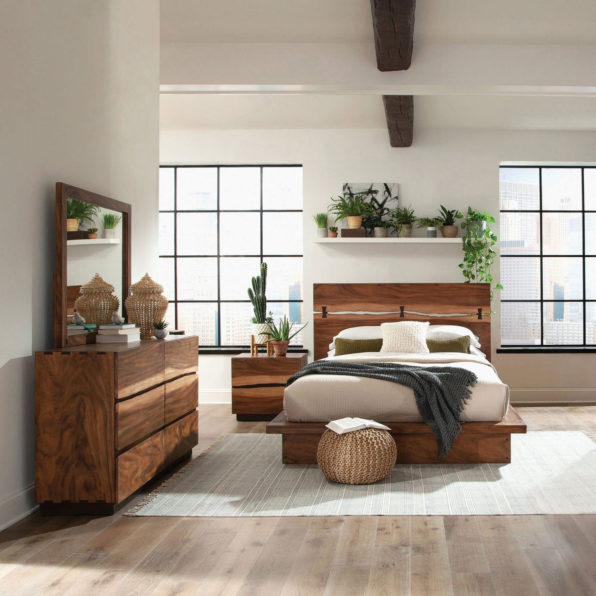 Coaster Fine Furniture Winslow Bedroom Set – Smokey Walnut Platform Bed with Storage - Prioka