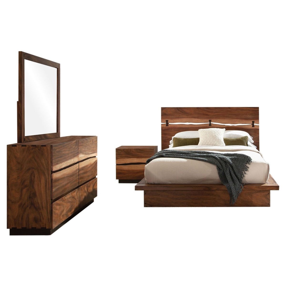 Coaster Fine Furniture Winslow Bedroom Set – Smokey Walnut Platform Bed with Storage - Prioka