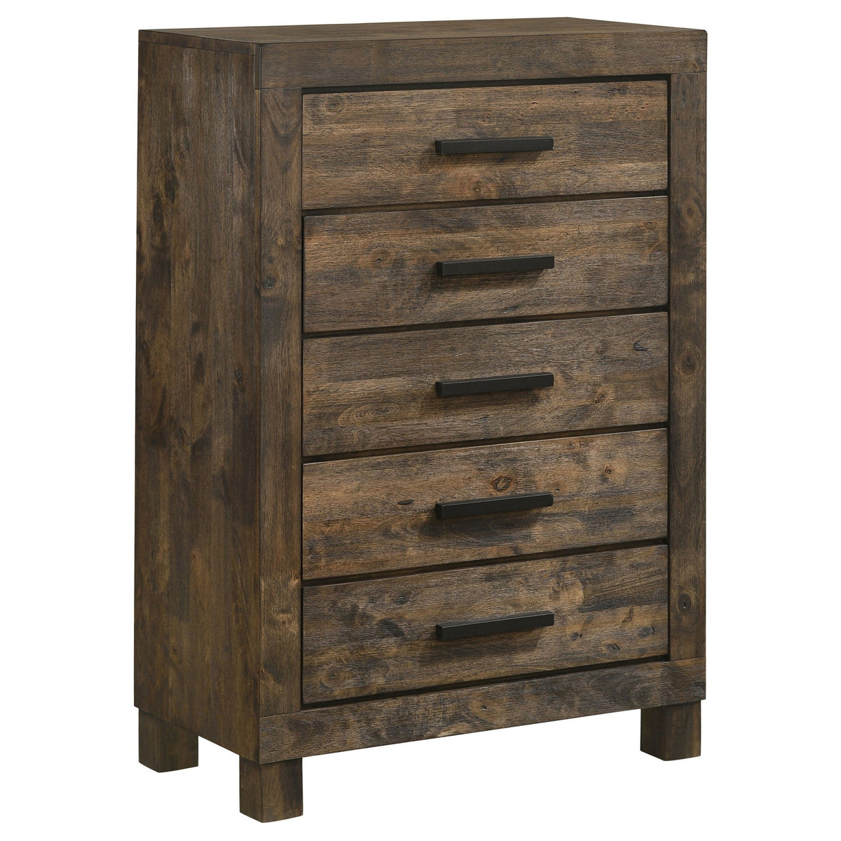 Coaster Fine Furniture Woodmont Bedroom Set – Rustic Golden Brown Wire-Brushed Hardwood with Storage Drawers & Bar Handles - Prioka