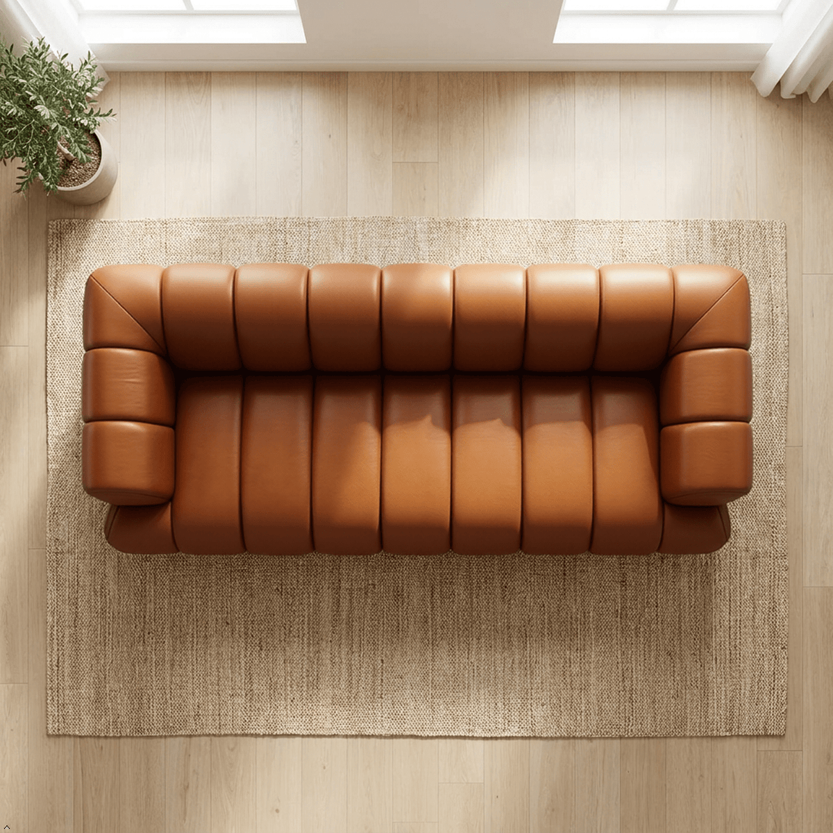 Cognac Top-Grain Leather Sofa - Prioka