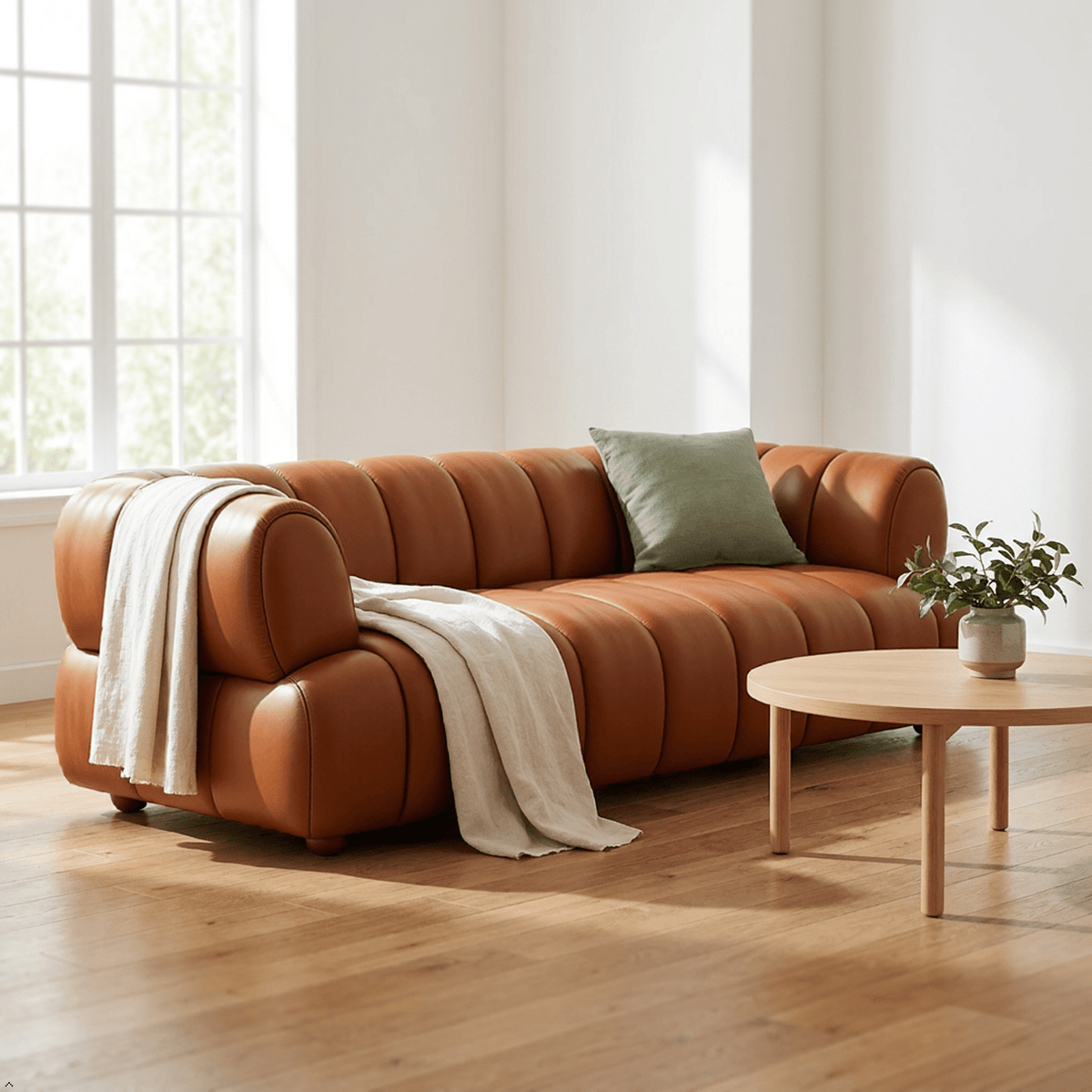 Cognac Top-Grain Leather Sofa - Prioka