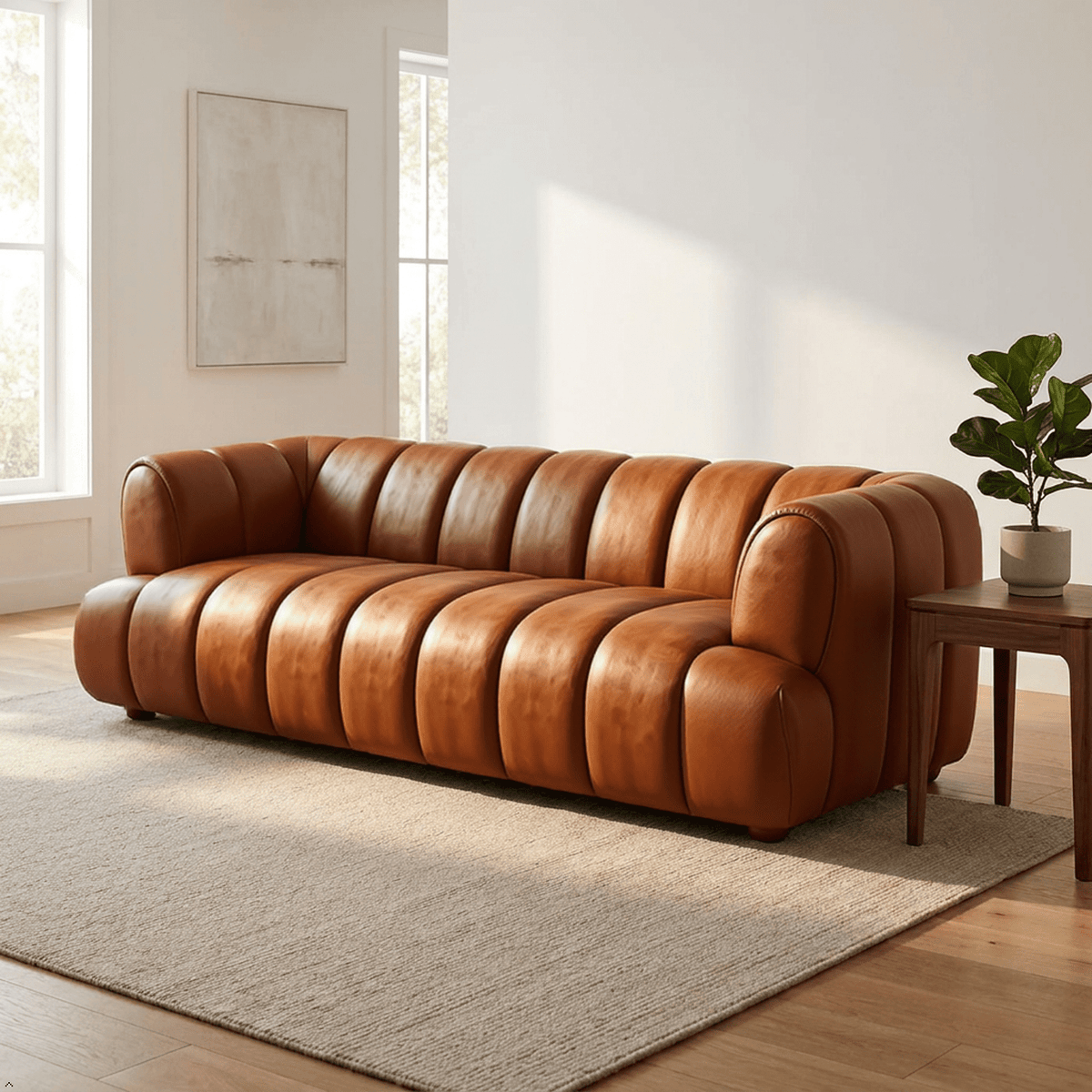 Cognac Top-Grain Leather Sofa - Prioka
