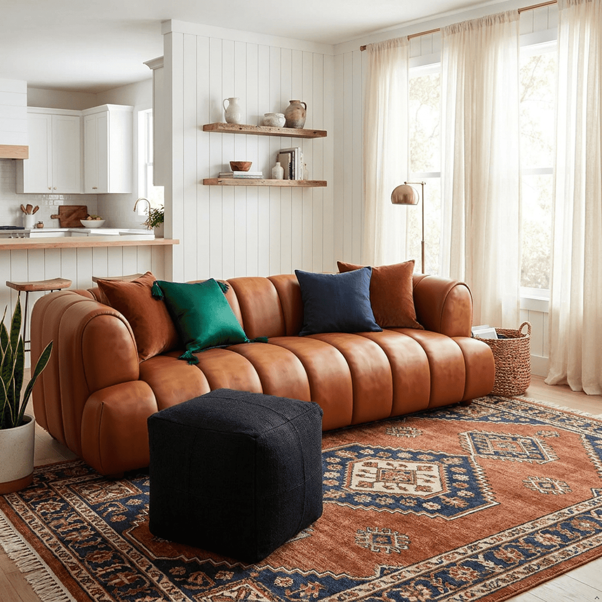 Cognac Top-Grain Leather Sofa - Prioka