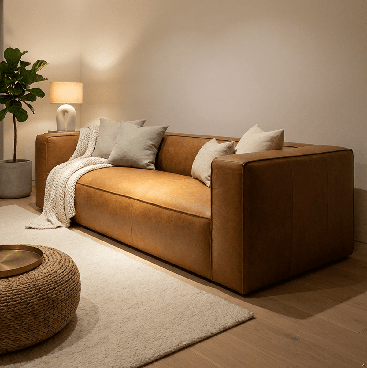 Colton Tan Leather Sofa - Prioka