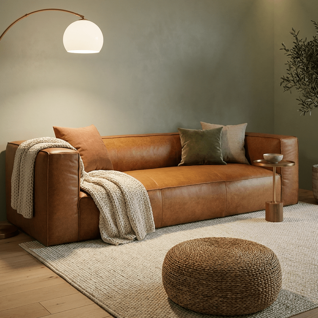 Colton Tan Leather Sofa - Prioka