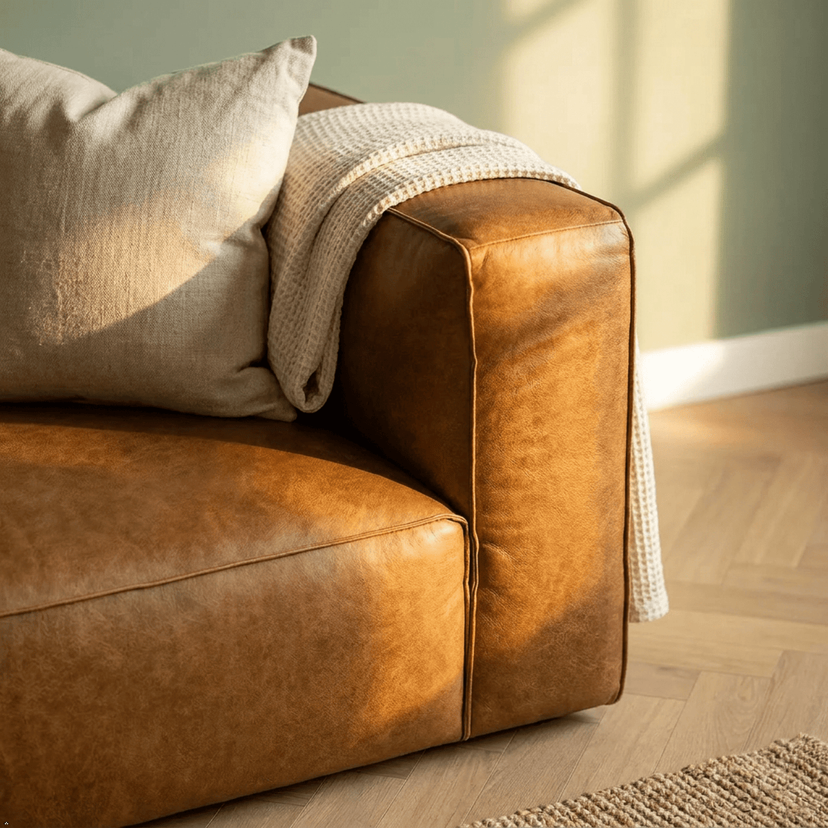 Colton Tan Leather Sofa - Prioka