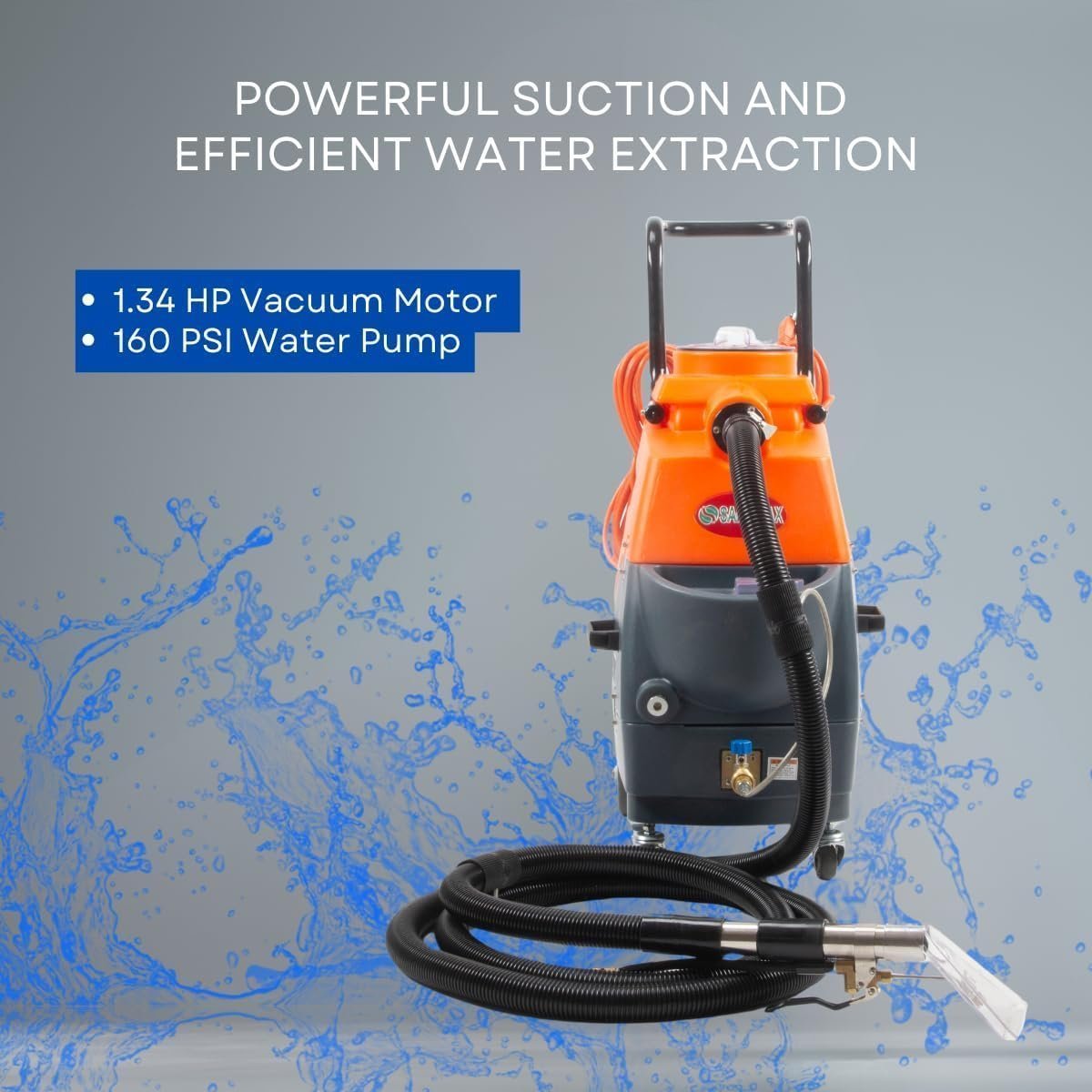 Commercial Heated Carpet & Upholstery Extractor, 160 PSI, 5.3 Gal Tank, 149°F - Prioka