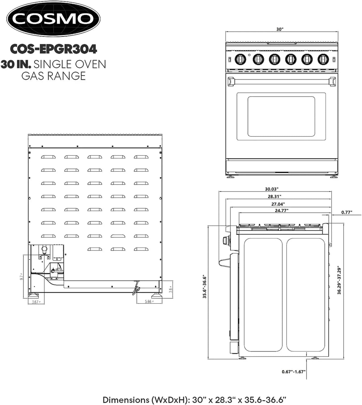 Cosmo 30-inch 4.5 Cu. Ft. Stainless Steel Gas Range with 5 Sealed Burners and Convection Oven - Prioka