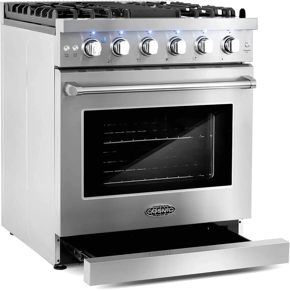 Cosmo 30-inch 4.5 Cu. Ft. Stainless Steel Gas Range with 5 Sealed Burners and Convection Oven - Prioka