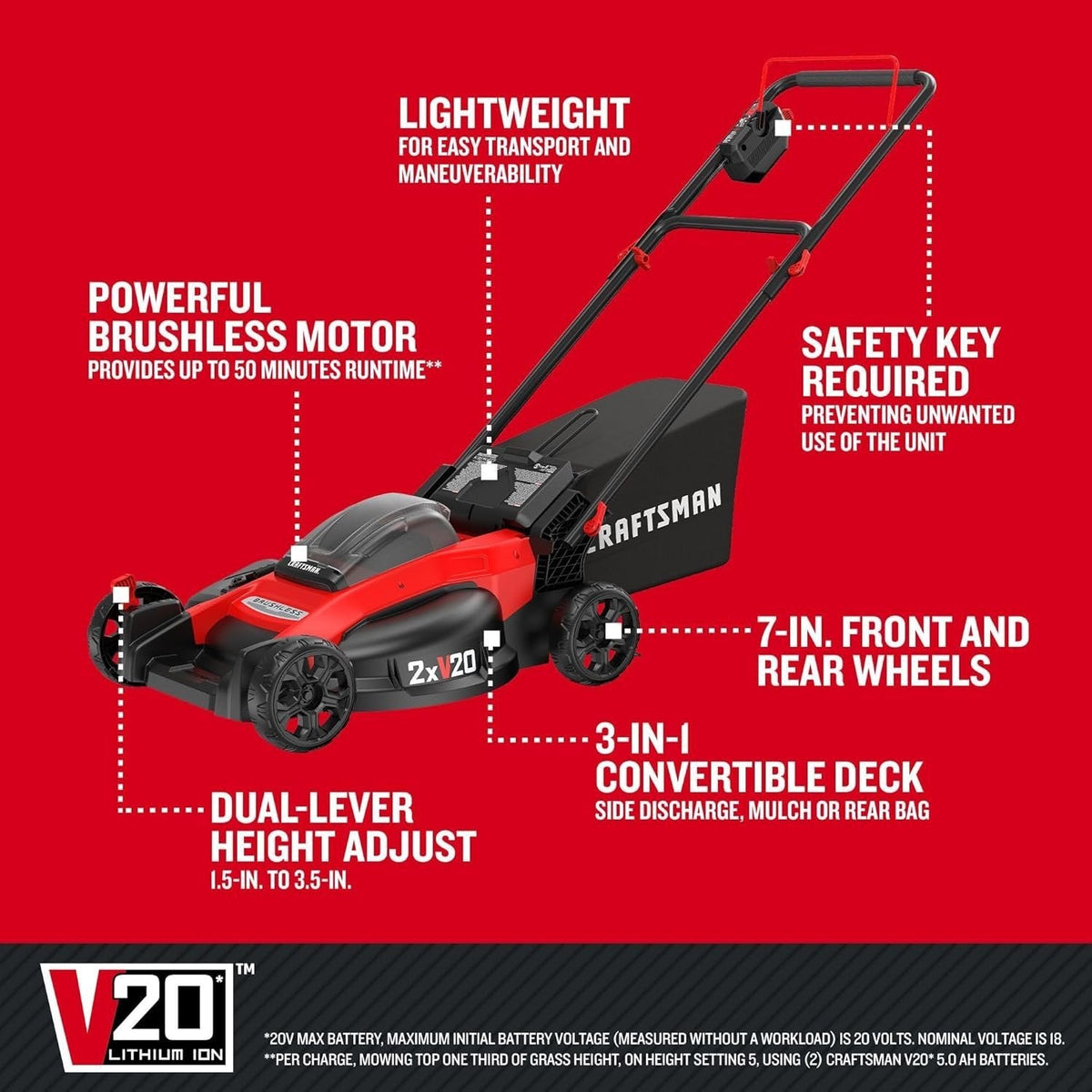 CRAFTSMAN V20 20-Inch Cordless Push Lawn Mower - Prioka