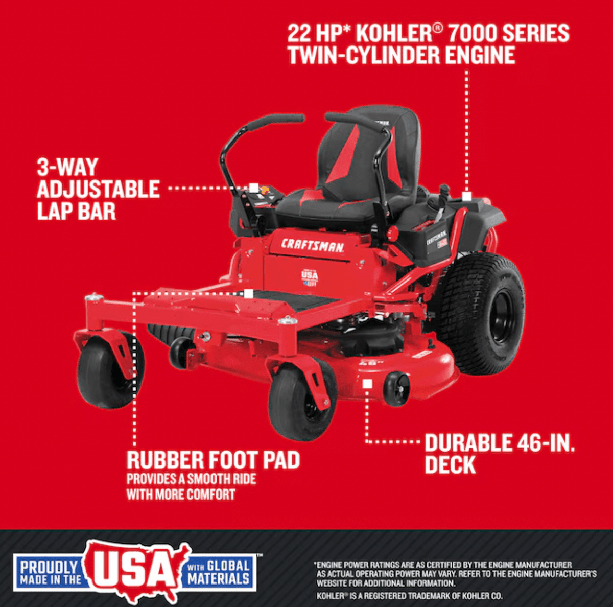 CRAFTSMAN Z5400 | 46in 22HP Zero-Turn Riding Mower | 22 HP Kohler Engine | Hydrostatic Transmission | High-Back Seat (17ARFACT093) - Prioka