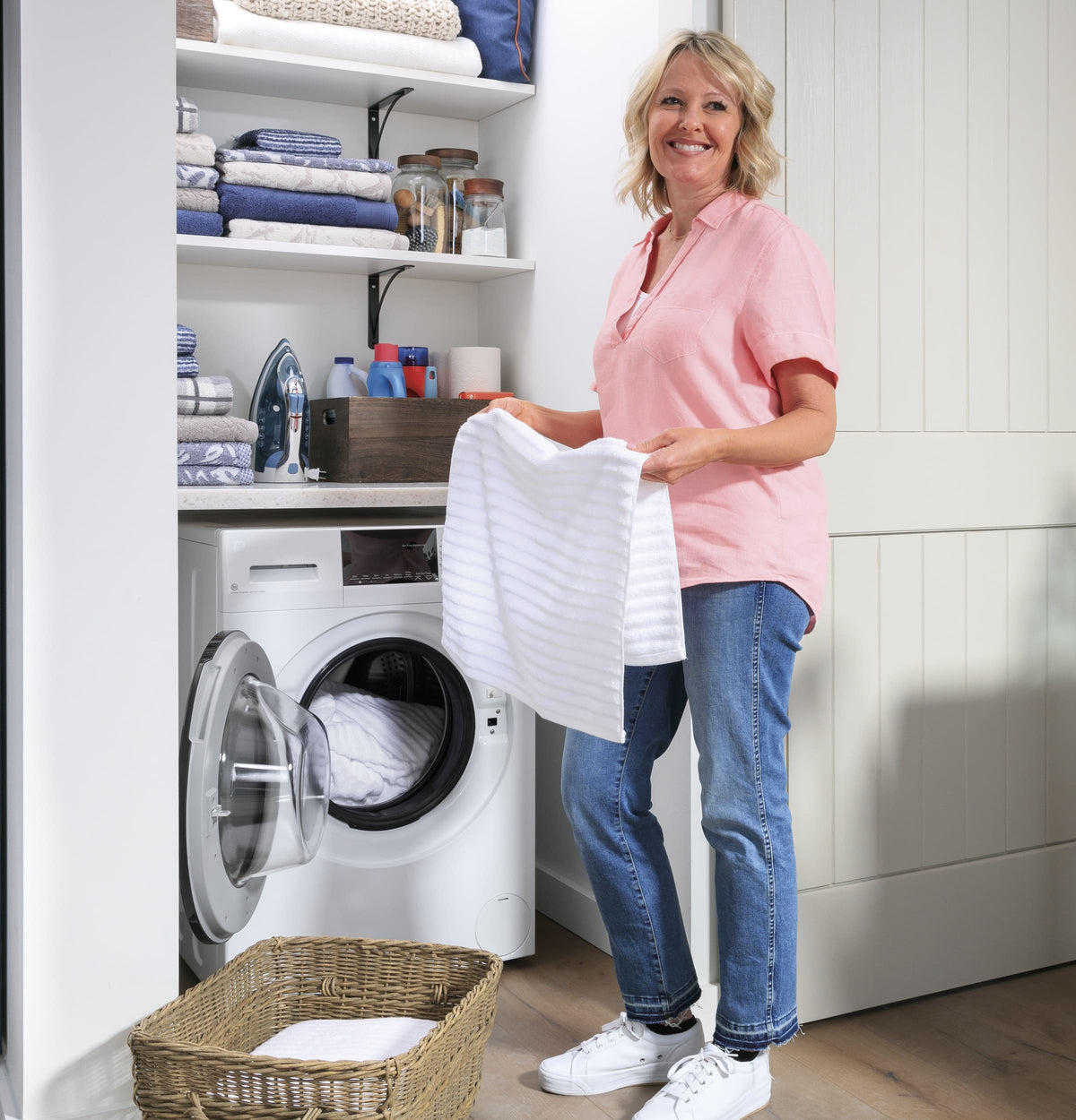 GE – 2.4 Cu. Ft. High-Efficiency Front Load Washer and Electric Condenser Dryer Combo with Steam and Sanitize – White