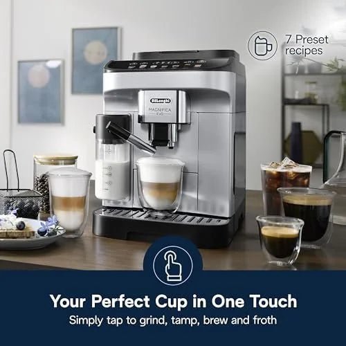 De’Longhi Magnifica Evo Automatic Espresso &amp; Coffee Machine with Auto Milk Frother, Built-in Grinder &amp; Auto-Clean Function – For Latte, Cappuccinos, Americano, Iced Coffee, ECAM29084SB , Silver - Prioka
