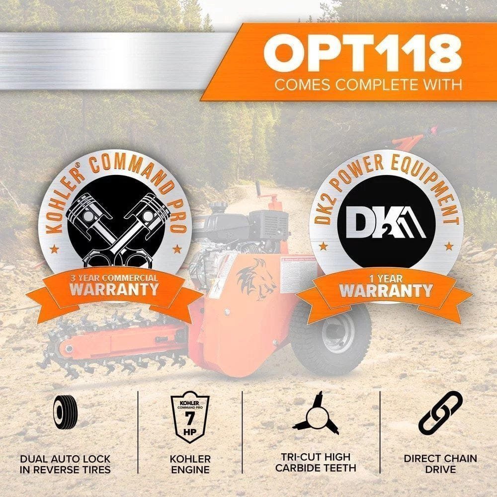 Detail K2 OPT118 18 in. 7 HP Trencher with kohler CH270 Command PRO Commercial Gas Engine - Prioka