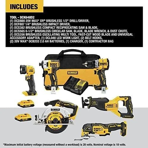 DEWALT 20V MAX* XR Cordless Combo Kit (6-Tool) with (2) Ah Batteries and Charger (DCK648D2) - Prioka