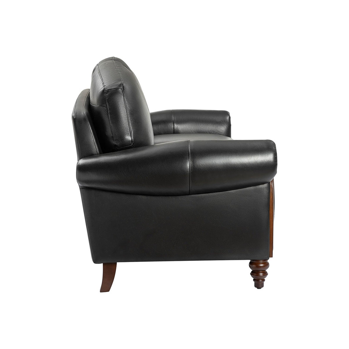 Dietmar Genuine Leather Sofa – Black Curved Leather Nailhead Sofa - Prioka