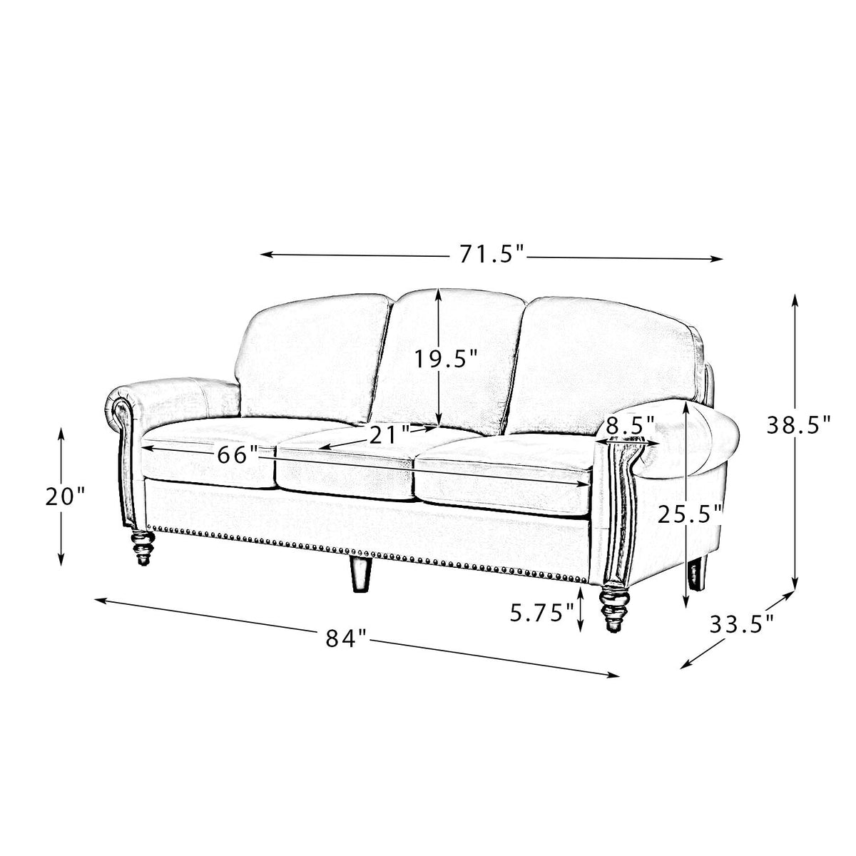 Dietmar Genuine Leather Sofa – Black Curved Leather Nailhead Sofa - Prioka