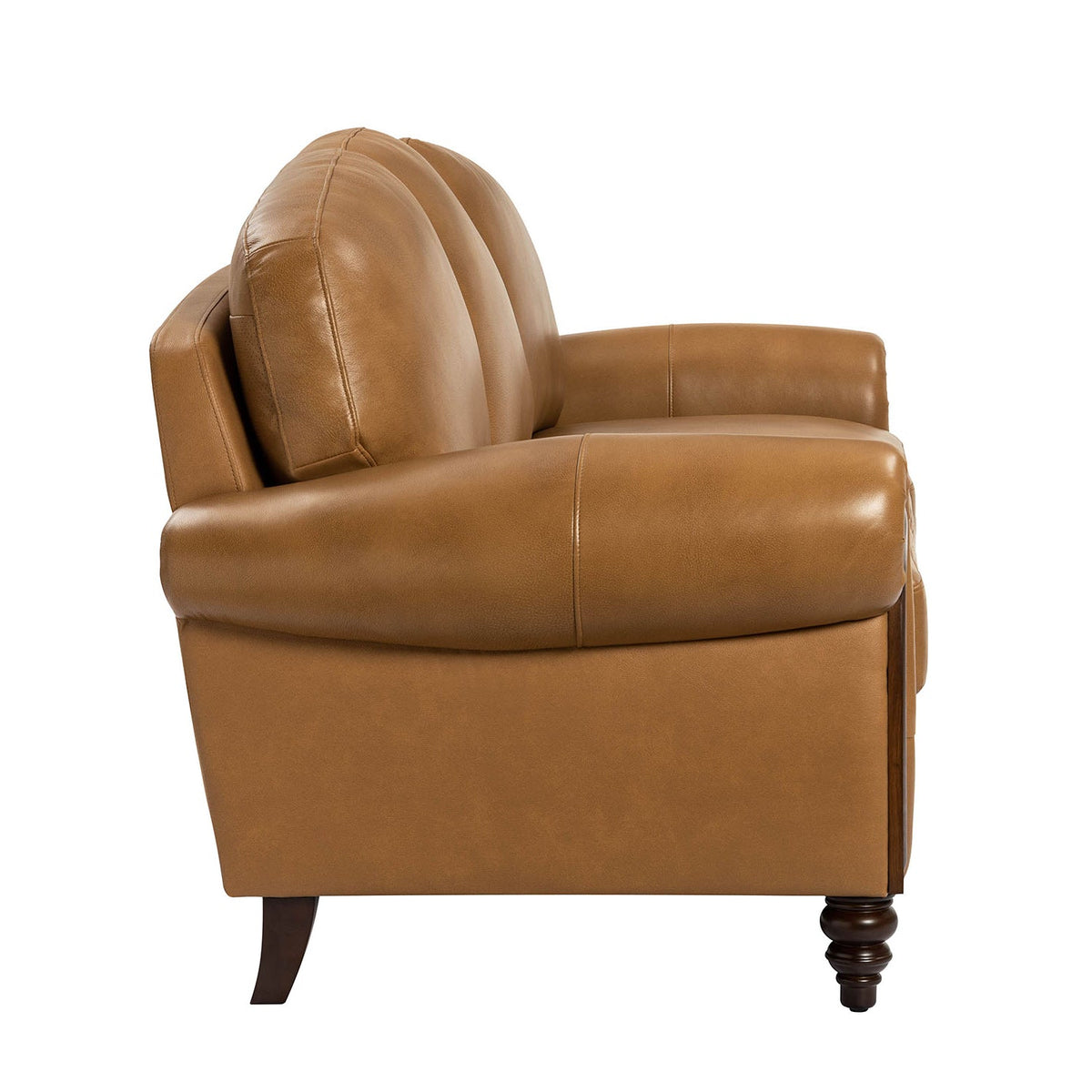 Dietmar Genuine Leather Sofa – Camel Curved Leather Nailhead Sofa - Prioka