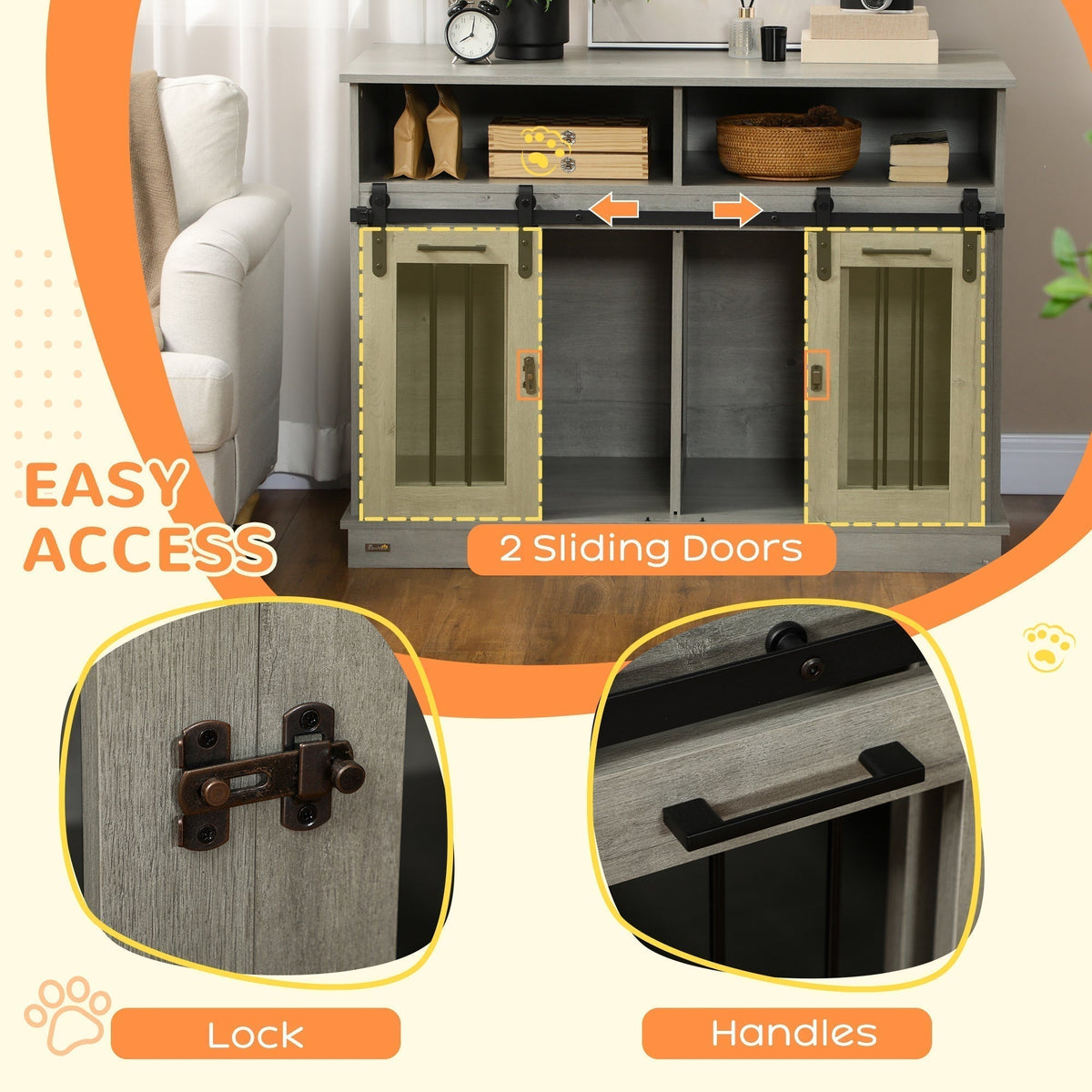Dog Crate Furniture for Large Dogs, Double Dog Kennel for Small Dogs with Shelves, Sliding Doors, 47" x 23.5" x 35", Gray - Prioka
