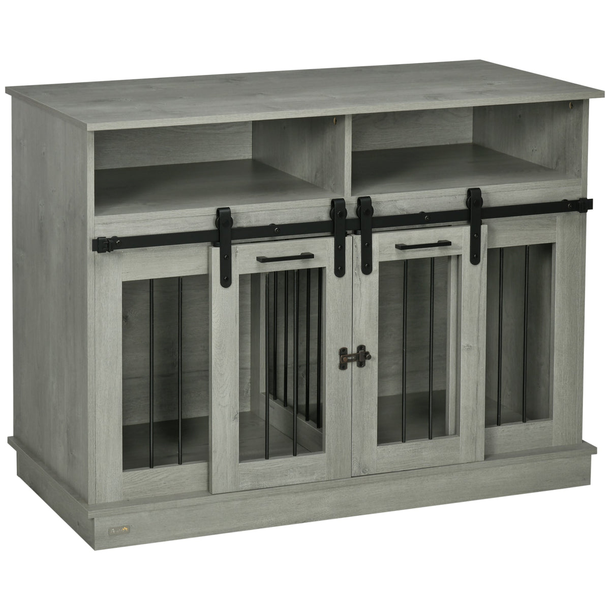 Dog Crate Furniture for Large Dogs, Double Dog Kennel for Small Dogs with Shelves, Sliding Doors, 47" x 23.5" x 35", Gray - Prioka