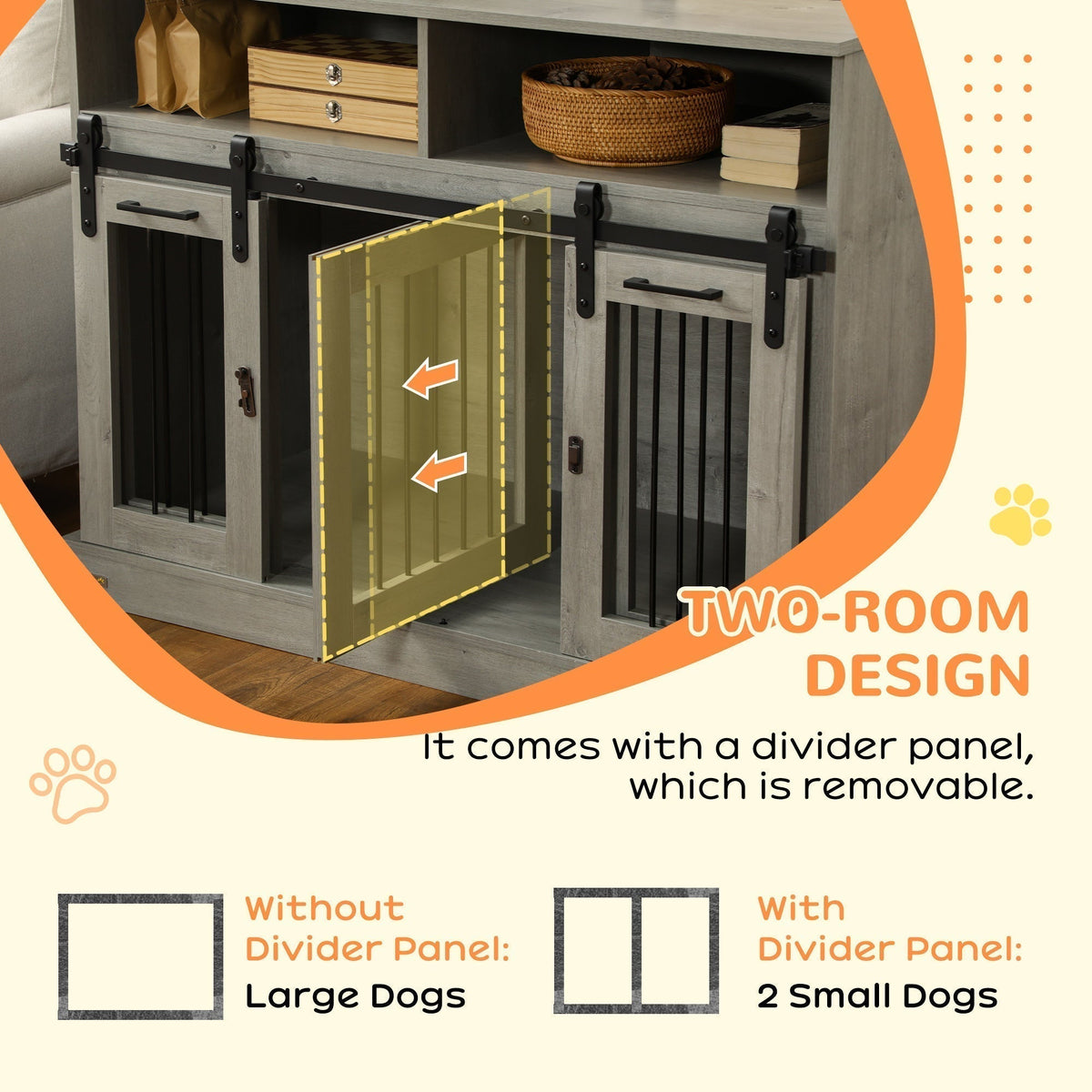 Dog Crate Furniture for Large Dogs, Double Dog Kennel for Small Dogs with Shelves, Sliding Doors, 47" x 23.5" x 35", Gray - Prioka