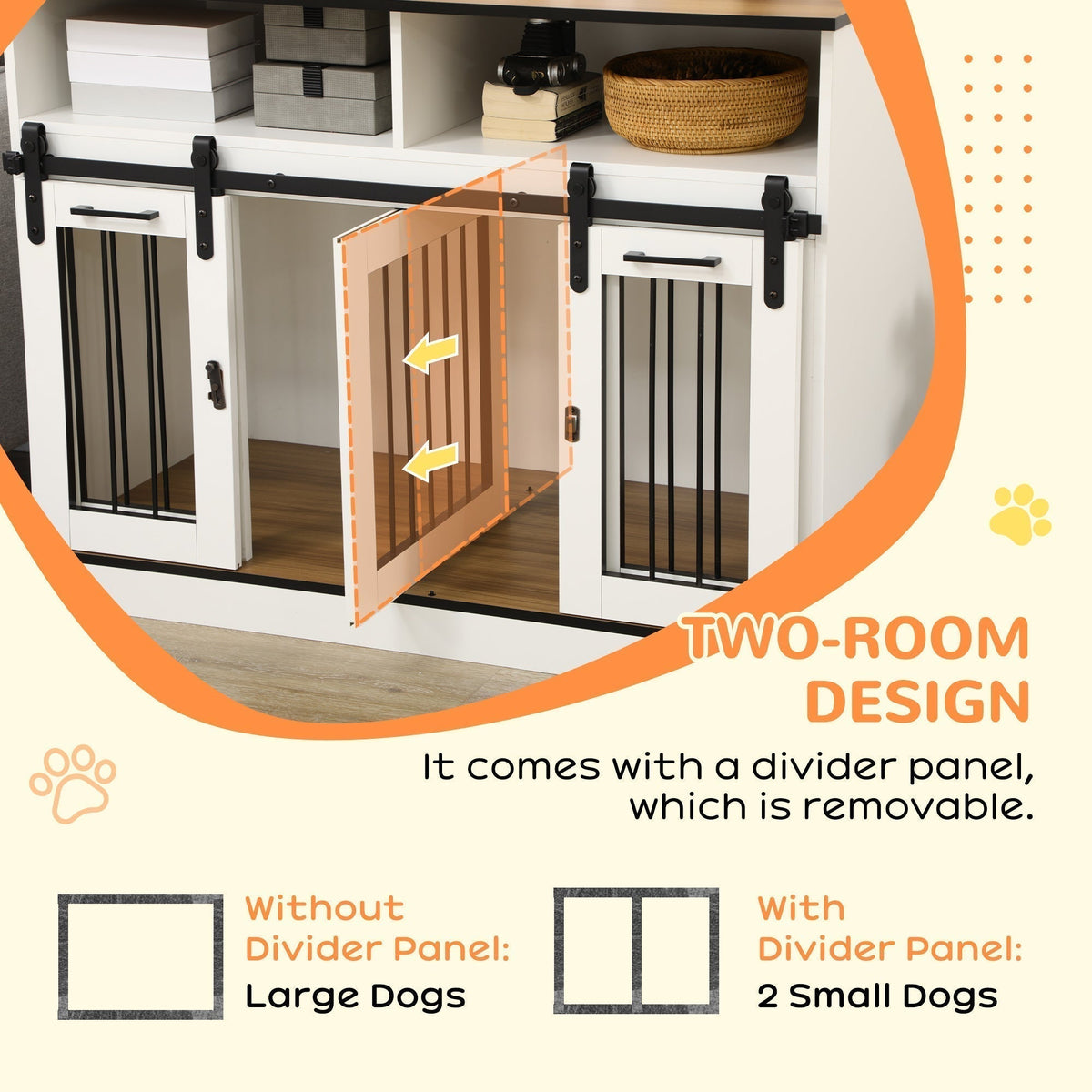 Dog Crate Furniture for Large Dogs, Double Dog Kennel for Small Dogs with Shelves, Sliding Doors, 47" x 23.5" x 35", White - Prioka