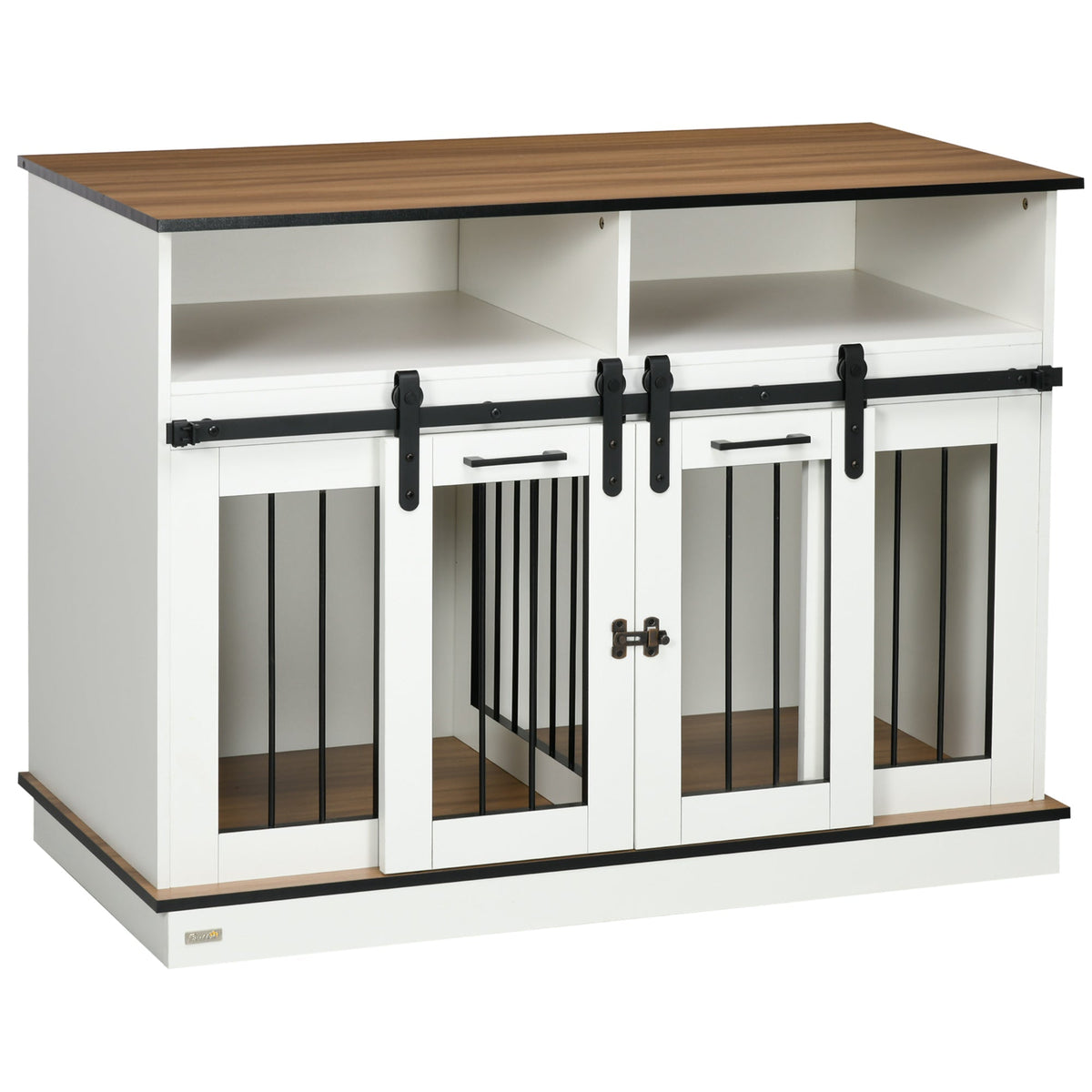 Dog Crate Furniture for Large Dogs, Double Dog Kennel for Small Dogs with Shelves, Sliding Doors, 47" x 23.5" x 35", White - Prioka