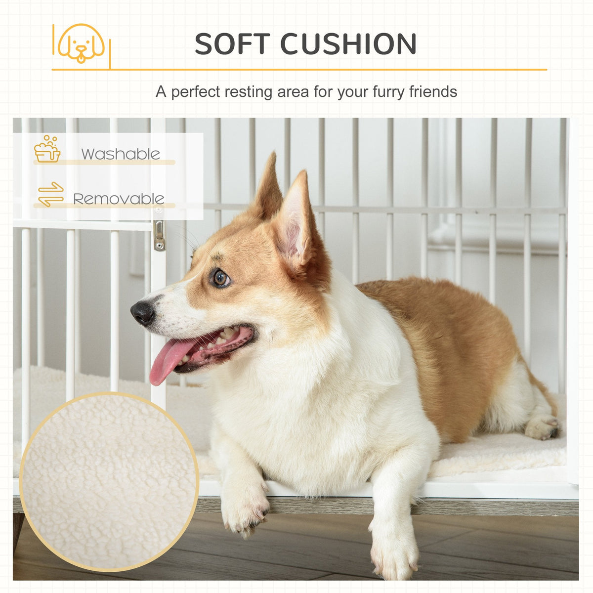Dog Crate, Furniture Style Pet Cage Kennel, Decorative Dog House, with Soft Cushion, Wooden Top, for Small & Medium Dogs, Indoor Use, Grey - Prioka