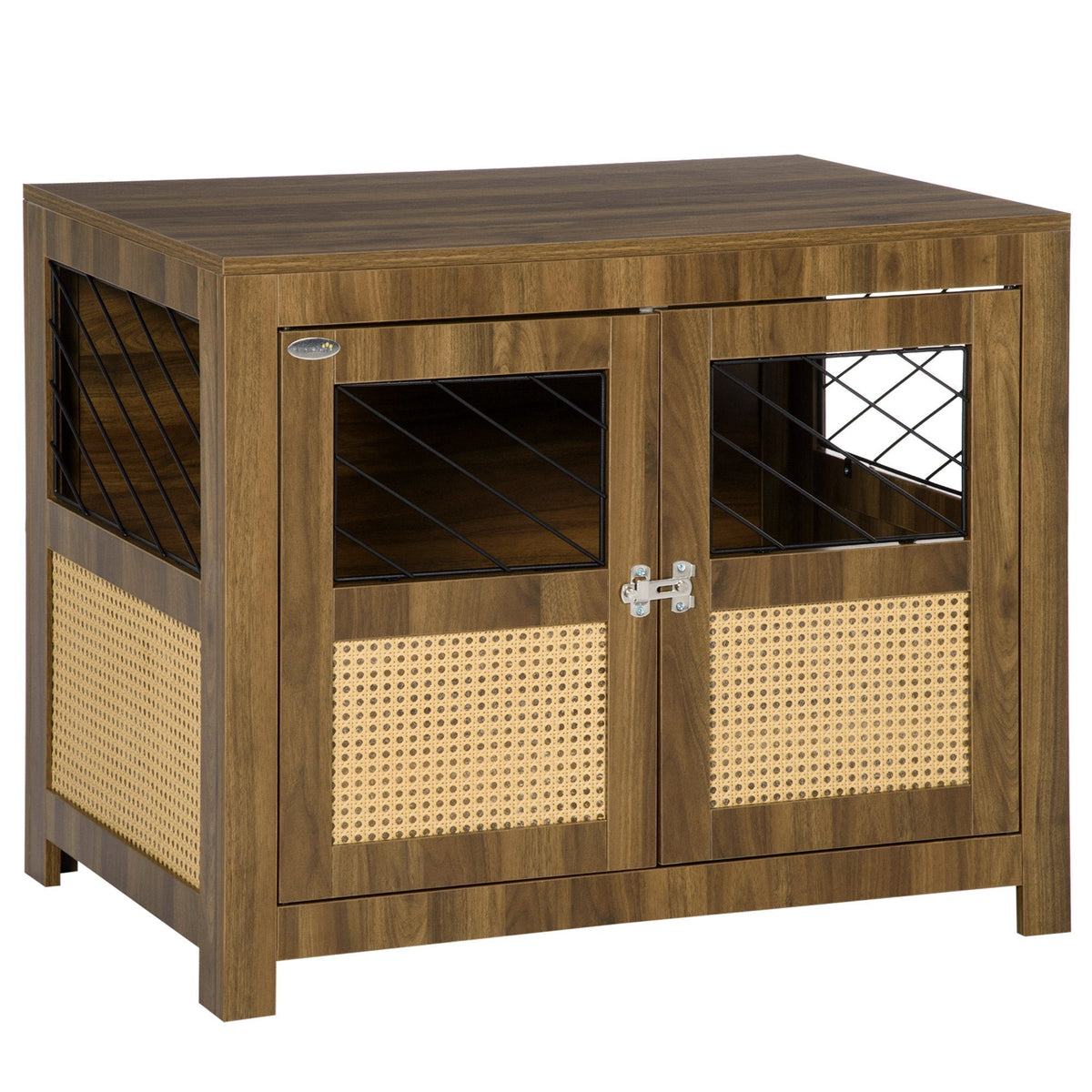 Dog Crate Furniture with Cushion, Dog Kennel End Table with Double Doors, Latch, Indoor Use, for Small and Medium-Sized Dogs, Walnut - Prioka