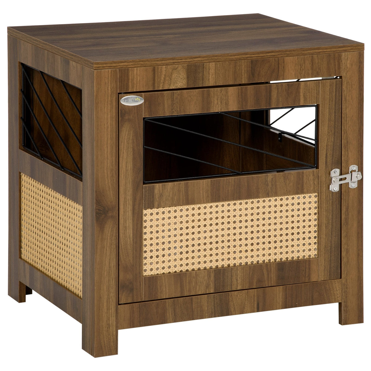 Dog Crate Furniture with Cushion, Wooden Dog Kennel End Table with Lockable Door, for Miniature Dogs, Indoor, Walnut - Prioka