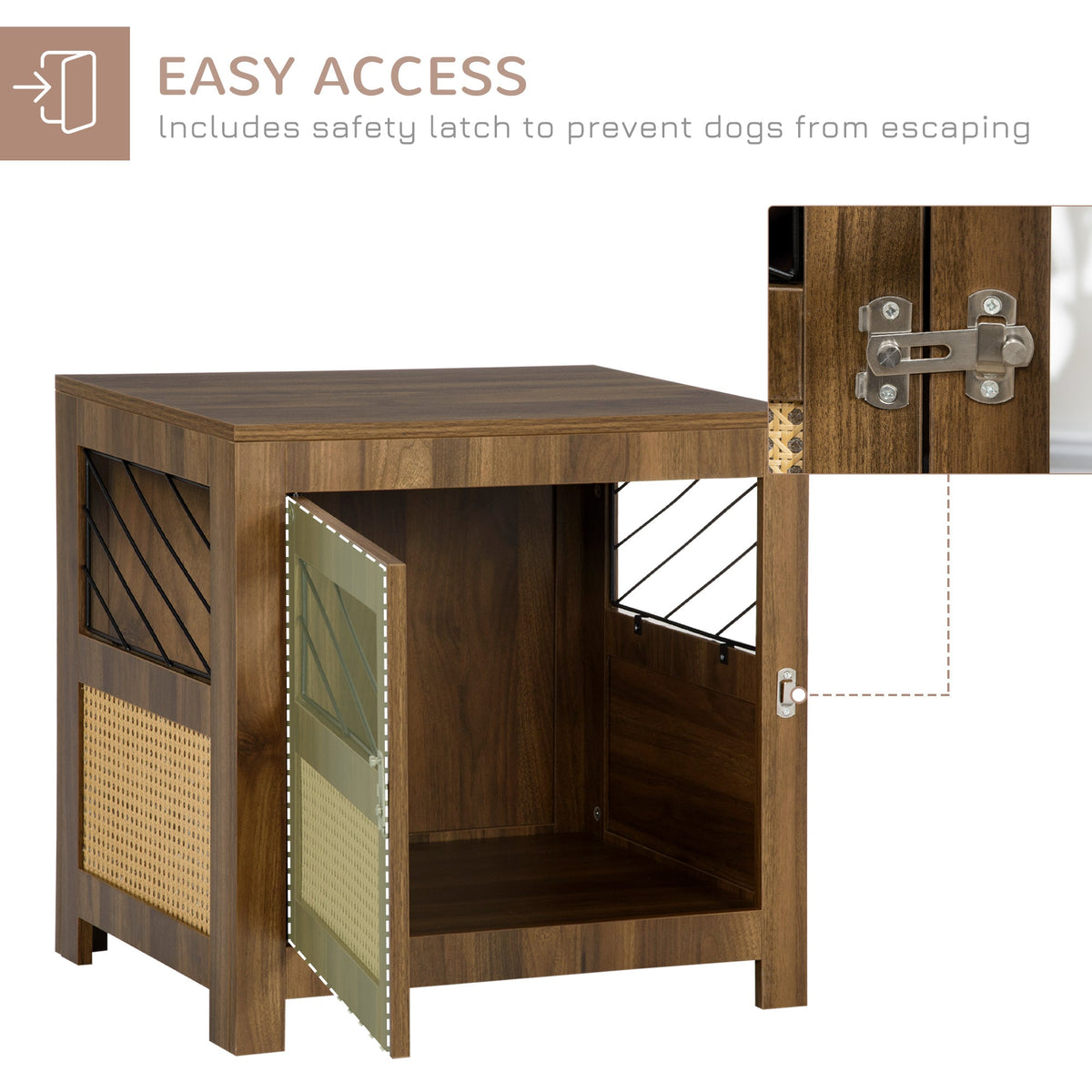 Dog Crate Furniture with Cushion, Wooden Dog Kennel End Table with Lockable Door, for Miniature Dogs, Indoor, Walnut - Prioka