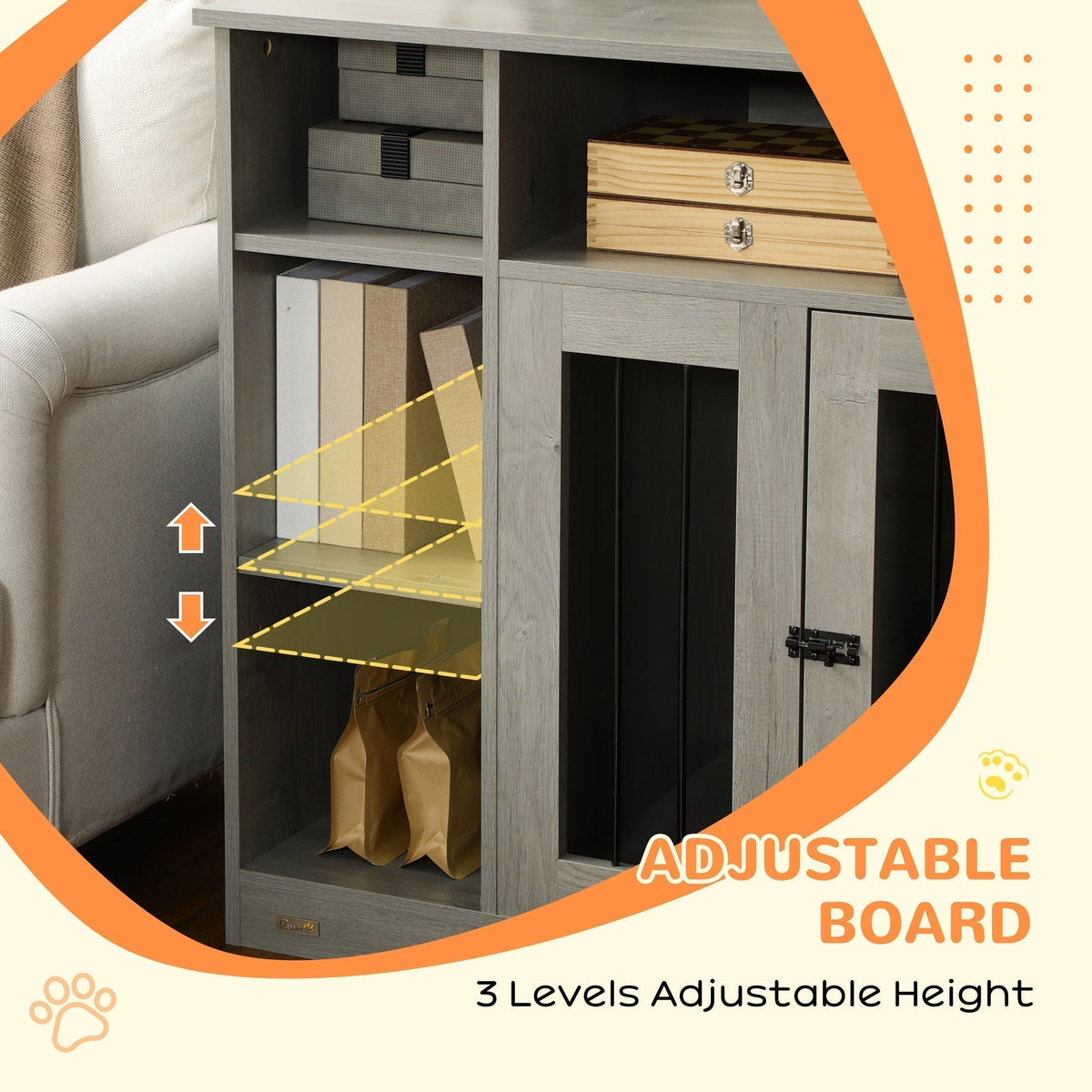 Dog Crate Furniture with Storage Space, Dog Kennel with Lockable Door, Pet Cage for Large Medium Dogs, 47" x 23.5" x 35", Gray - Prioka